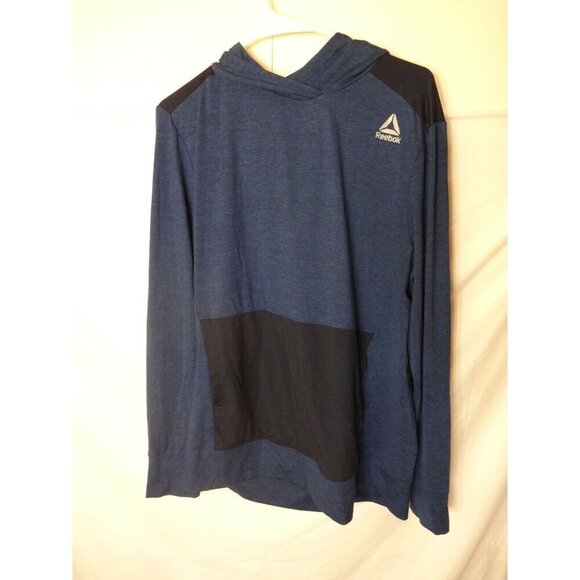 REEBOK NAVY HOODIE WORKOUT SHIRT MENS SIZE MEDIUM PULL OVER - Picture 1 of 2